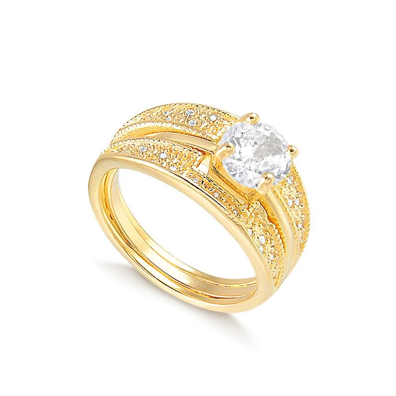 ANEL DUAS FORMAS DE USO BANHADO OURO - CRISTAL
