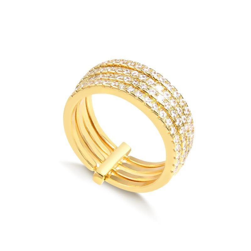 ANEL 4 AROS CRAVEJADOS BANHADO OURO - CRISTAL
