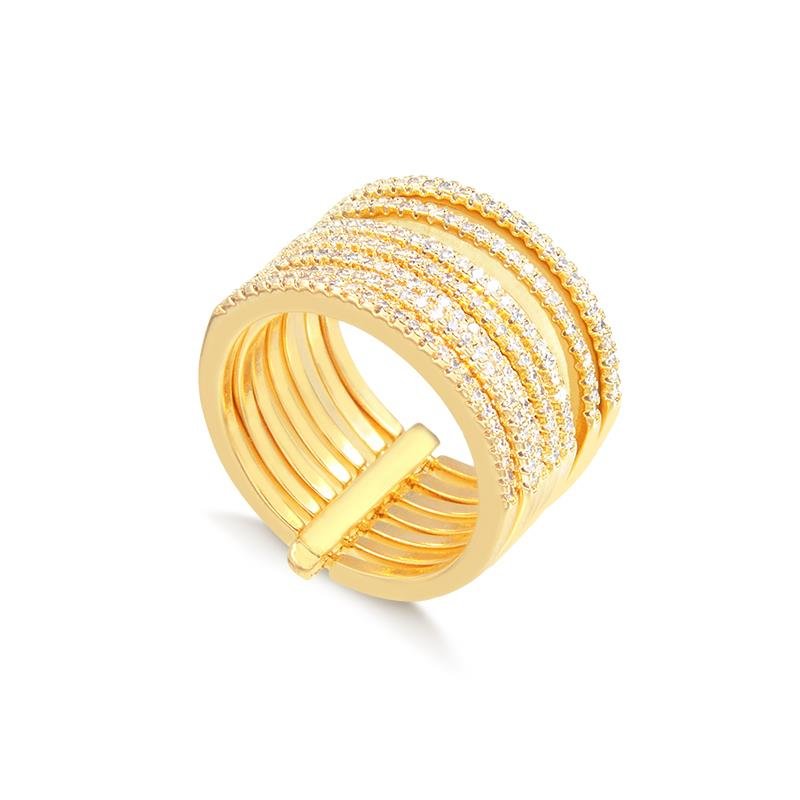 ANEL 7 AROS CRAVEJADOS BANHADO OURO - CRISTAL