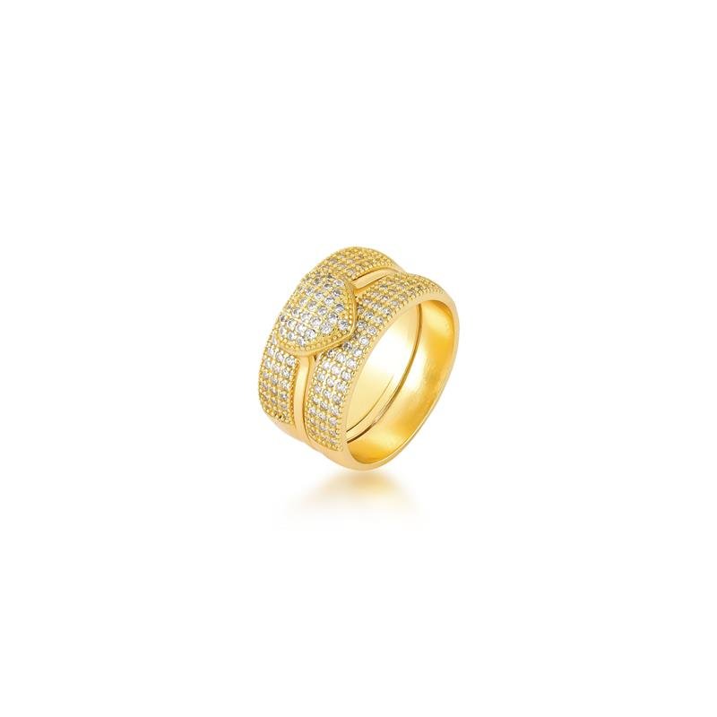 ANEL TRIO CRAVEJADO BANHADO OURO - CRISTAL