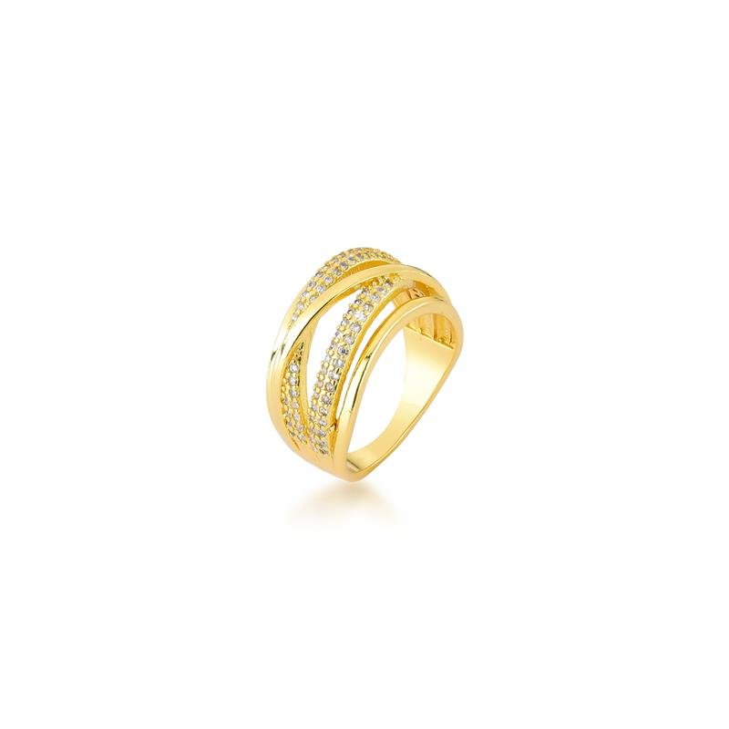 ANEL CRAVEJADO BANHADO OURO - CRISTAL