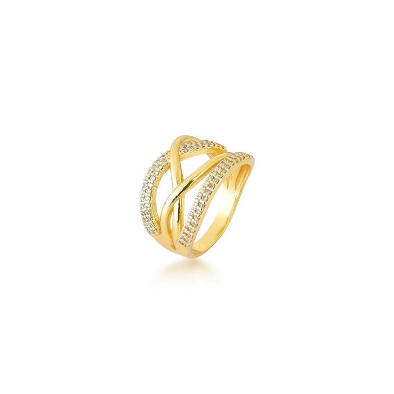 ANEL CRAVEJADO BANHADO OURO - CRISTAL