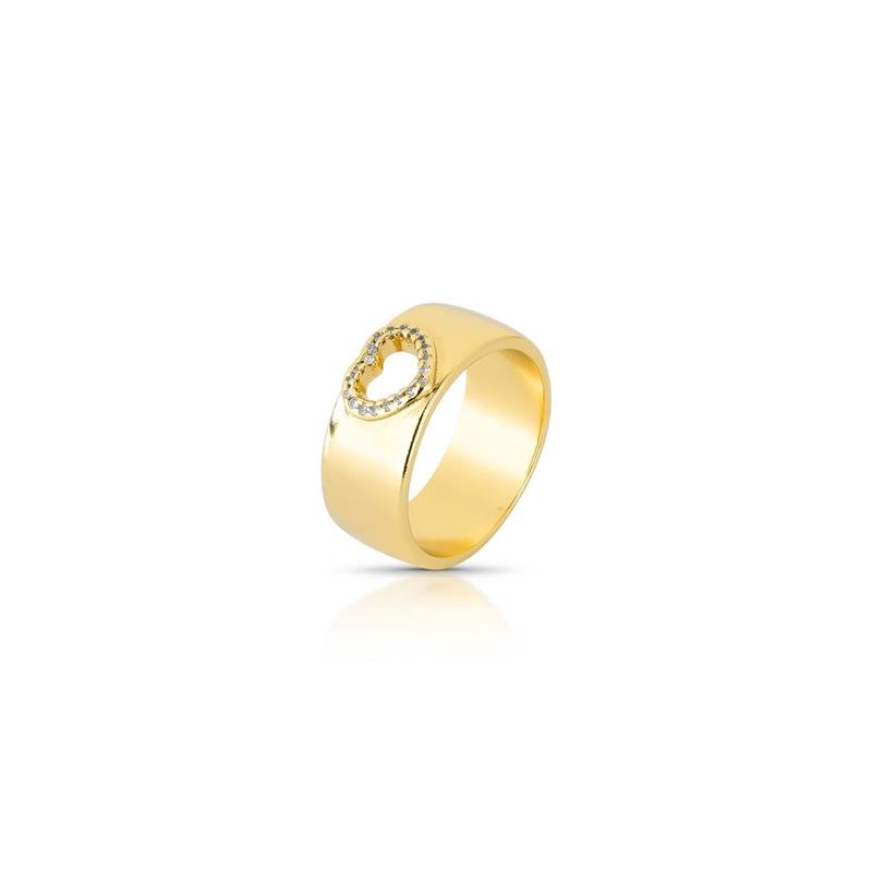 ANEL CORAÇÃO CRAVEJADO BANHADO OURO - CRISTAL