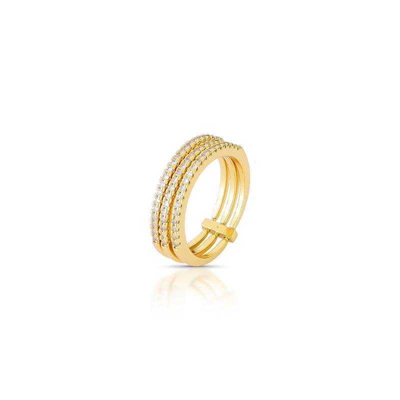 ANEL 3 AROS CRAVEJADOS BANHADO OURO - CRISTAL