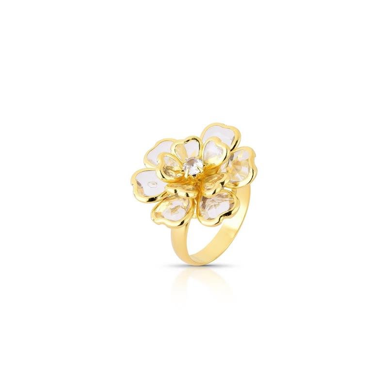 ANEL FLOR BANHADO OURO - CRISTAL