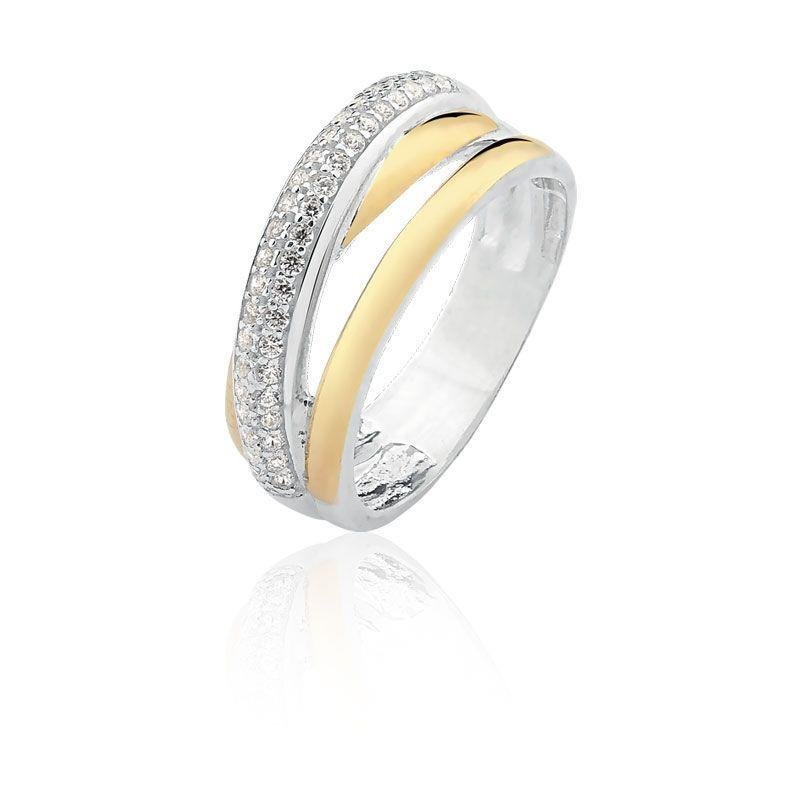 ANEL CRAVEJADO COM FILETE DE OURO 10K PRATA 925 - CRISTAL