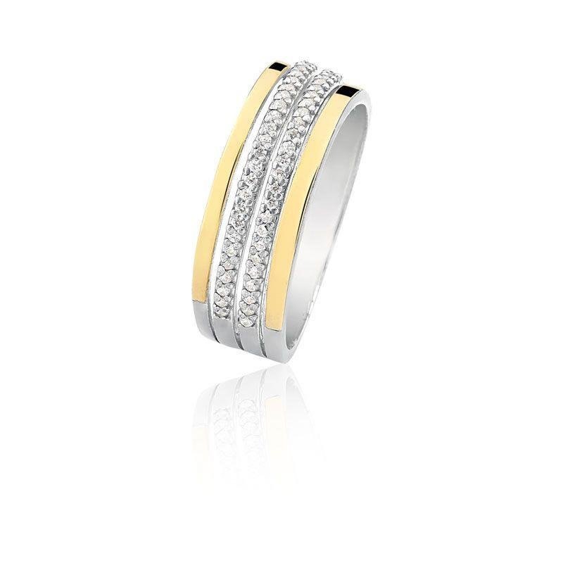ANEL CRAVEJADO COM FILETE DE OURO 10K PRATA 925 - CRISTAL