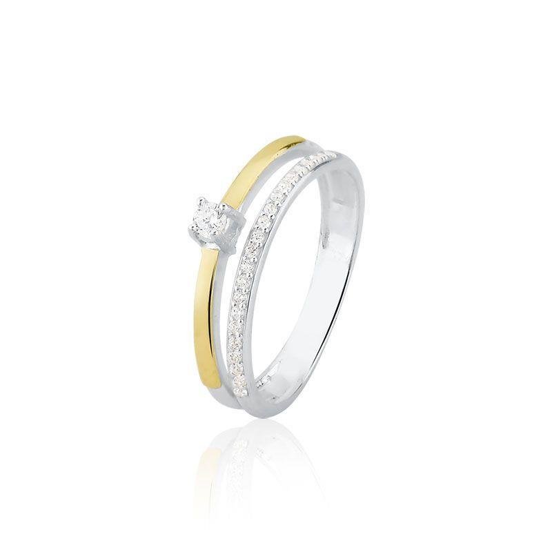 ANEL CRAVEJADO COM FILETE DE OURO 10K PRATA 925 - CRISTAL