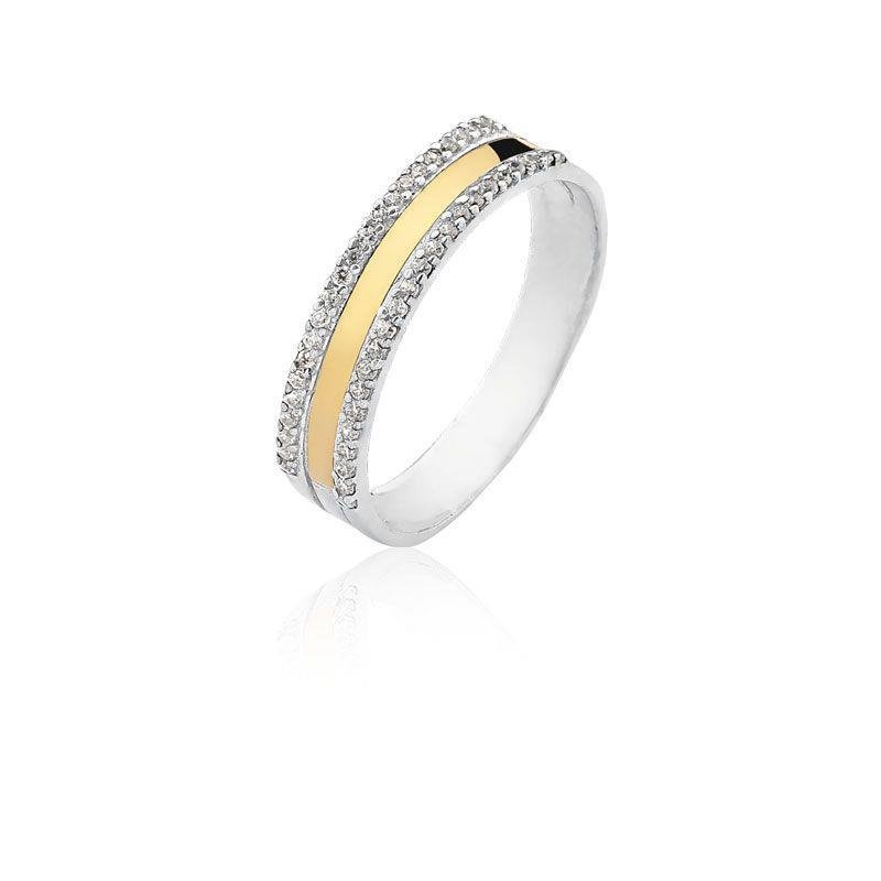 ANEL CRAVEJADO COM FILETE DE OURO 10K PRATA 925 - CRISTAL