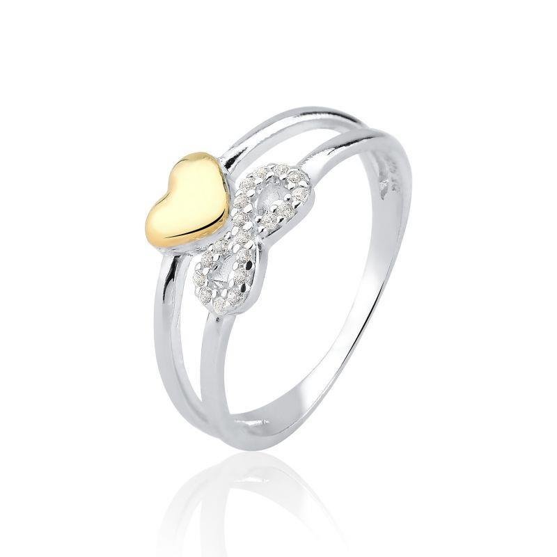 ANEL AMOR INFINITO COM FILETE DE OURO 10K PRATA 925 - CRISTAL