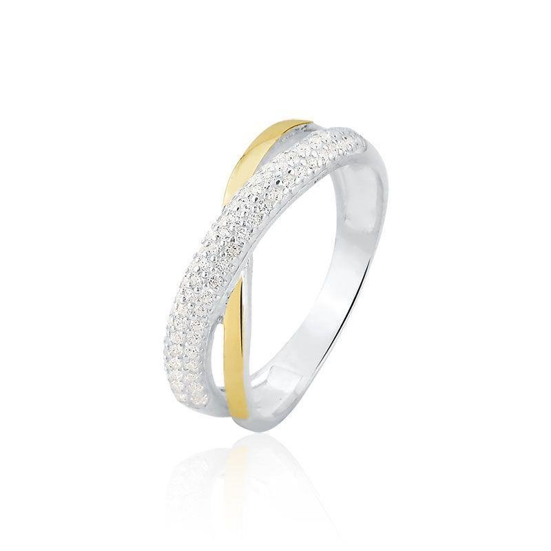 ANEL CRAVEJADO COM FILETE DE OURO 10K PRATA 925 - CRISTAL