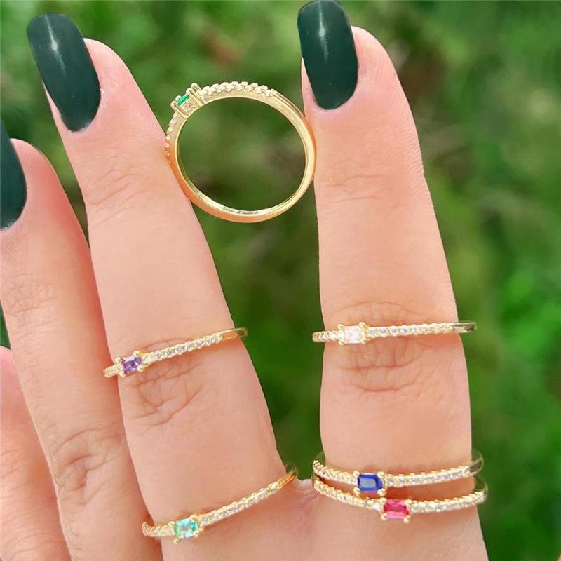 ANEL SOLITÁRIO RETANGULO BANHADO OURO