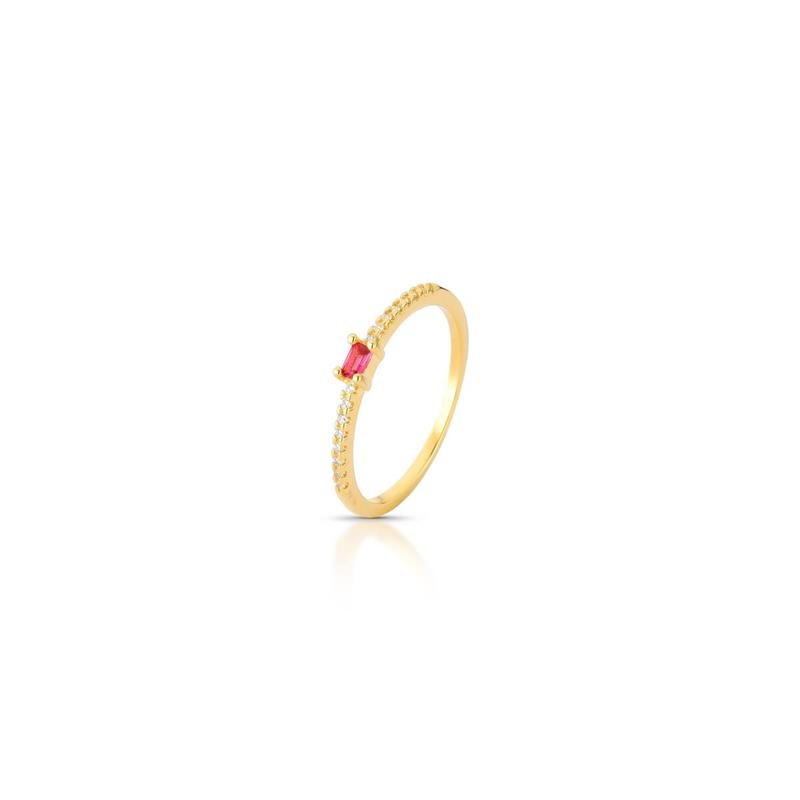 ANEL SOLITÁRIO RETANGULO BANHADO OURO - ROSA