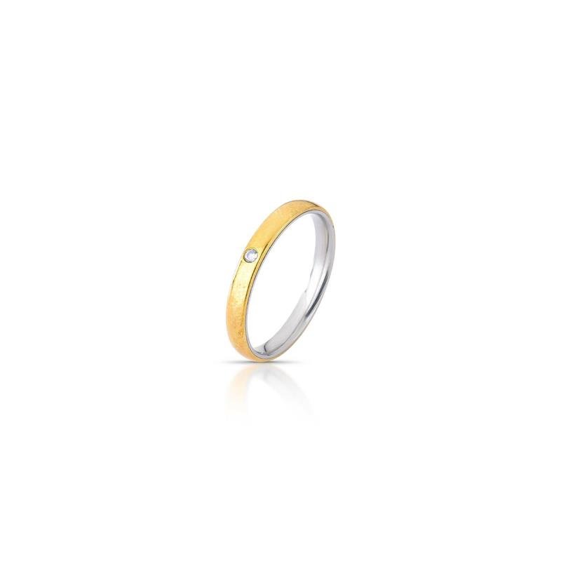 ALIANÇA COM ZIRCONIA LIGA DE MOEDA/AÇO INOX - CRISTAL