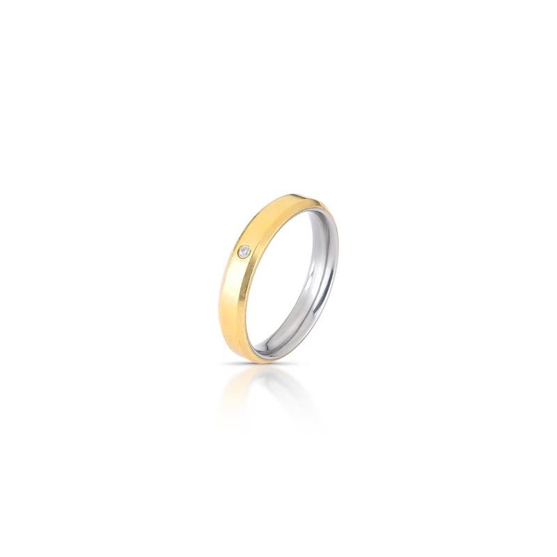 ALIANÇA QUINADA COM ZIRCONIA LIGA DE MOEDA/AÇO INOX - CRISTAL