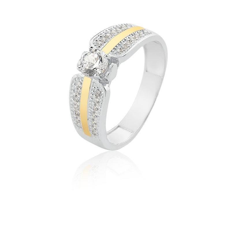 ANEL CRAVEJADO FILETE DE OURO 10K PRATA 925 - CRISTAL