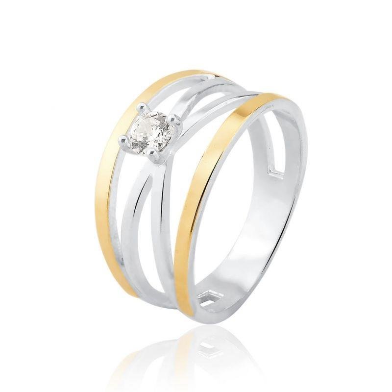 ANEL FILETE DE OURO 10K PRATA 925 - CRISTAL