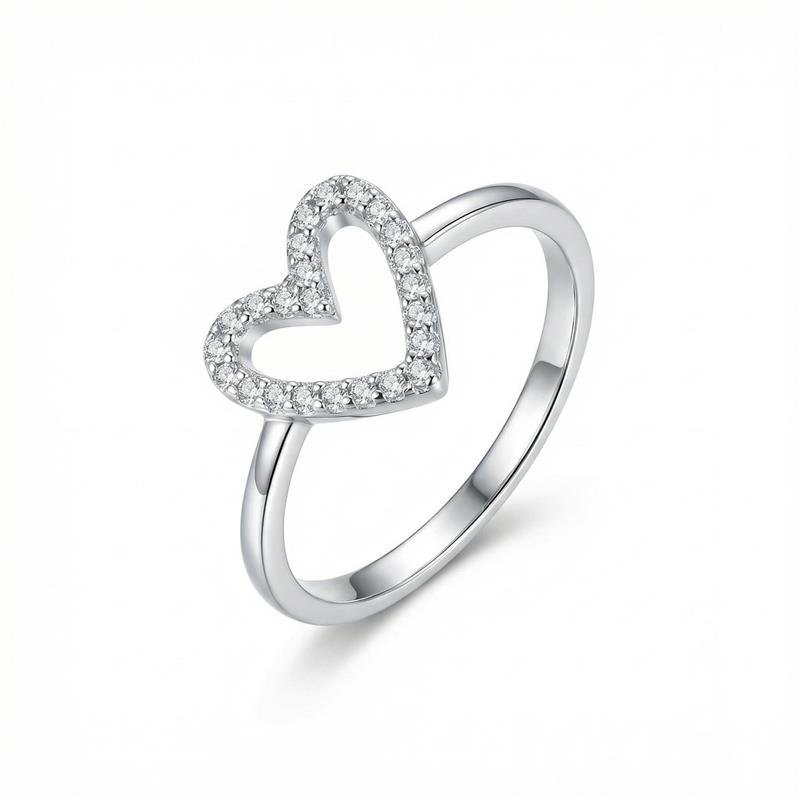 ANEL CORAÇÃO CRAVEJADO PRATA - CRISTAL