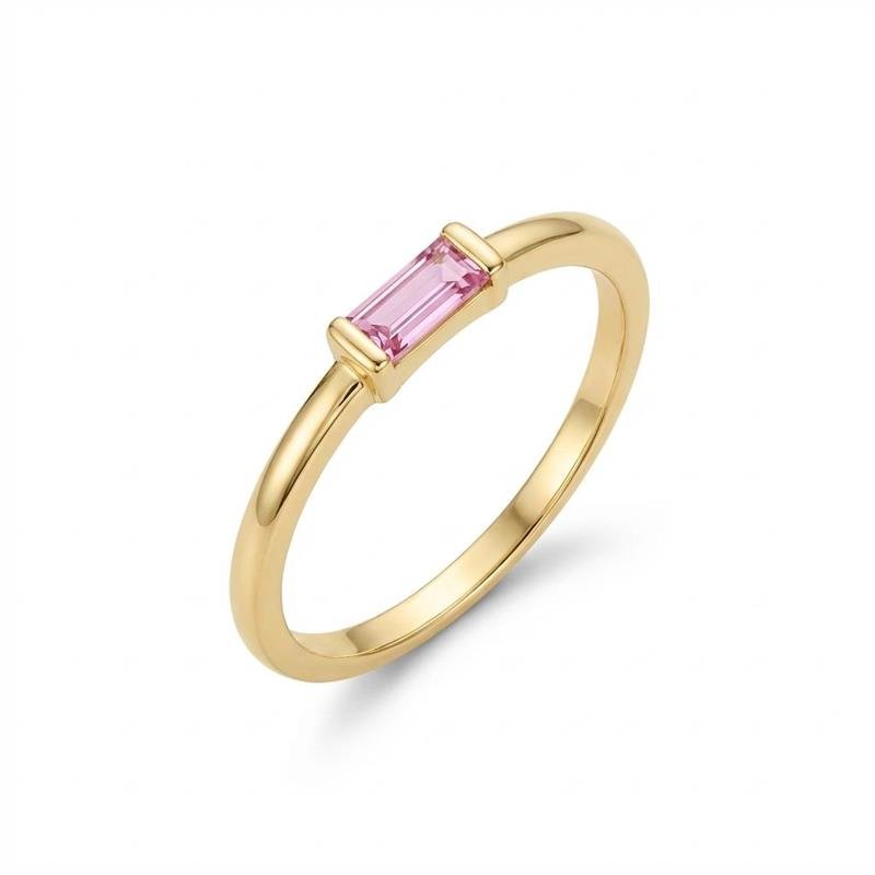 ANEL SOLITÁRIO RETANGULAR BANHADO OURO - ROSA CLARO