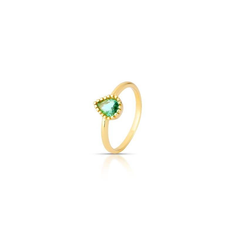ANEL PEDRA GOTA BANHADO OURO - VERDE CLARO