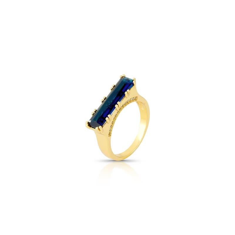 ANEL PEDRA BANHADO OURO - AZUL/CRISTAL