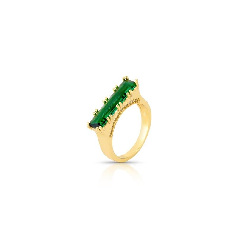 ANEL PEDRA BANHADO OURO - VERDE/CRISTAL