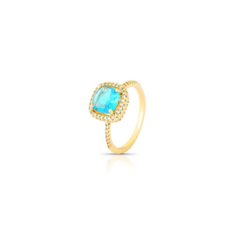ANEL PEDRA CRAVEJADO BANHADO OURO - TURQUESA