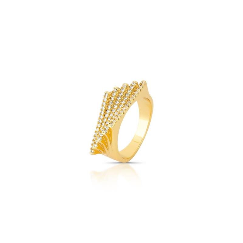 ANEL LEQUE CRAVEJADO BANHADO OURO - CRISTAL