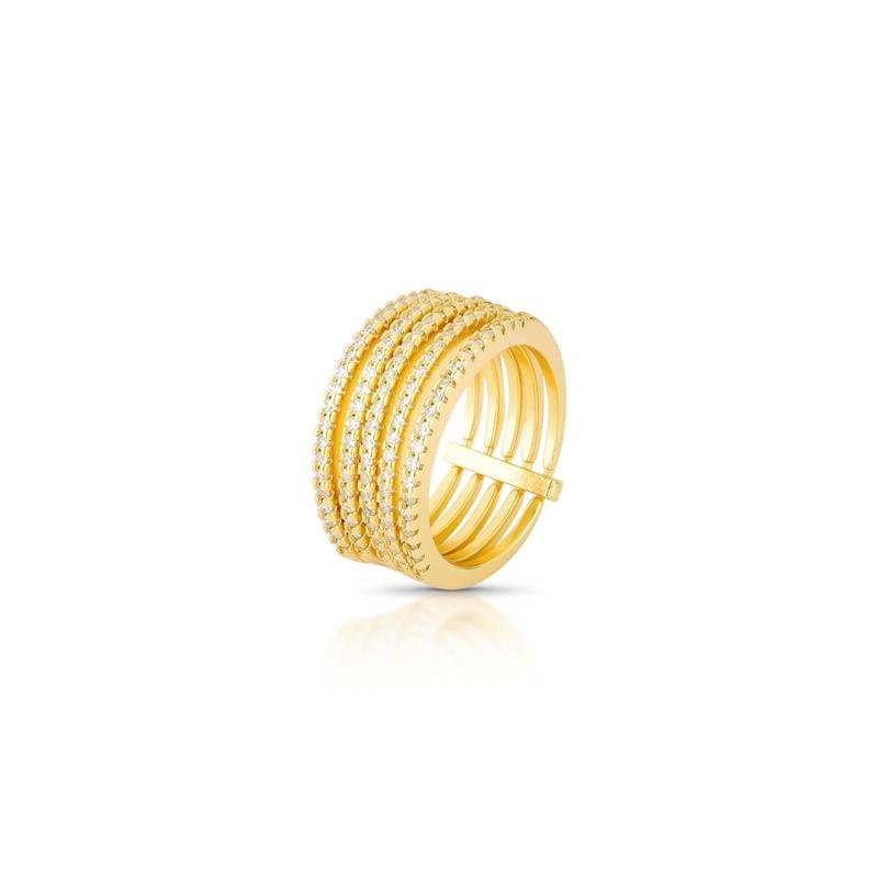 ANEL 5 AROS CRAVEJADOS BANHADO OURO - CRISTAL