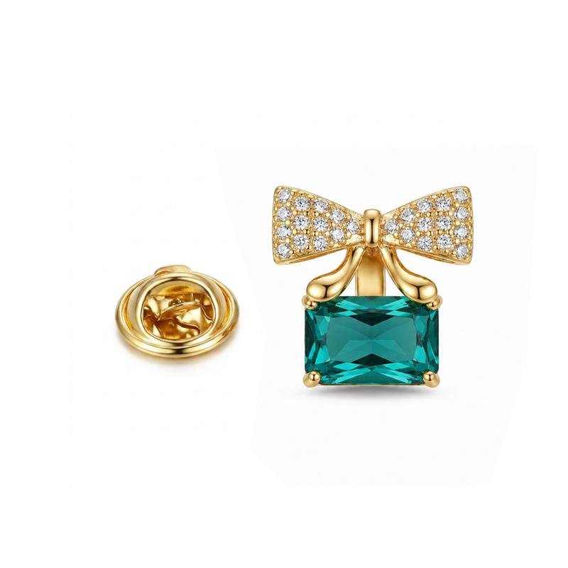 BROCHE LAÇO PEDRA BANHADO OURO - TURMALINA/CRISTAL