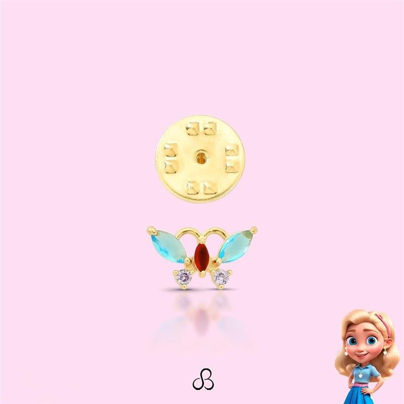 BROCHE INFANTIL BORBOLETA BANHADO OURO - COLORIDO
