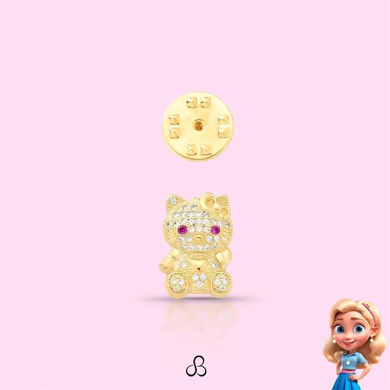 BROCHE INFANTIL HELLO KITTY BANHADO OURO - ROSA/CRISTAL