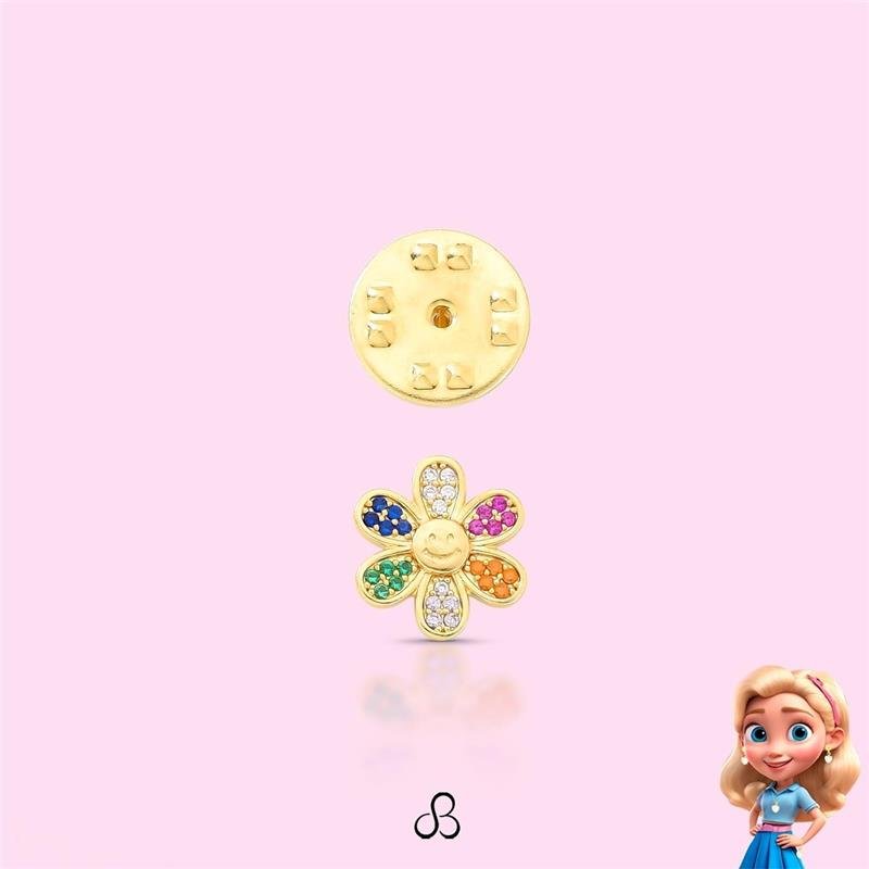 BROCHE INFANTIL FLORZINHA BANHADO OURO - COLORIDO