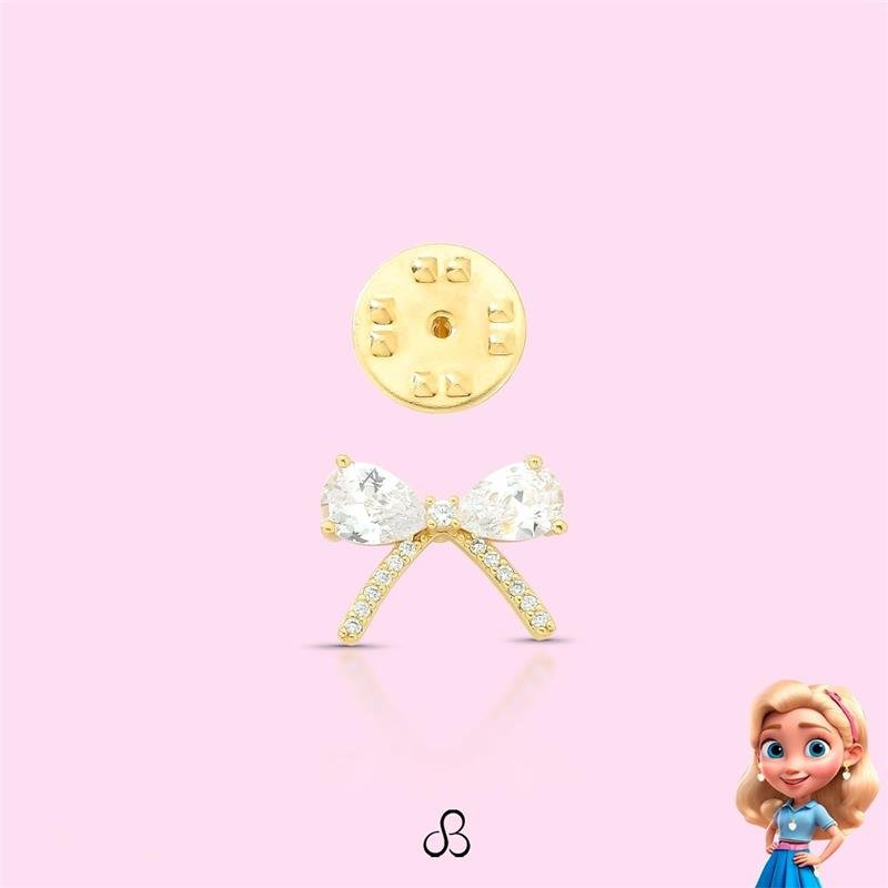 BROCHE INFANTIL LAÇO BANHADO OURO - CRISTAL