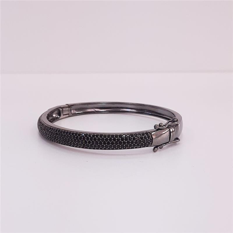BRACELETE CRAVEJADO COM ZIRCONIA BRACELETES DIV.FOLH./ RÓDIO NEGRO 