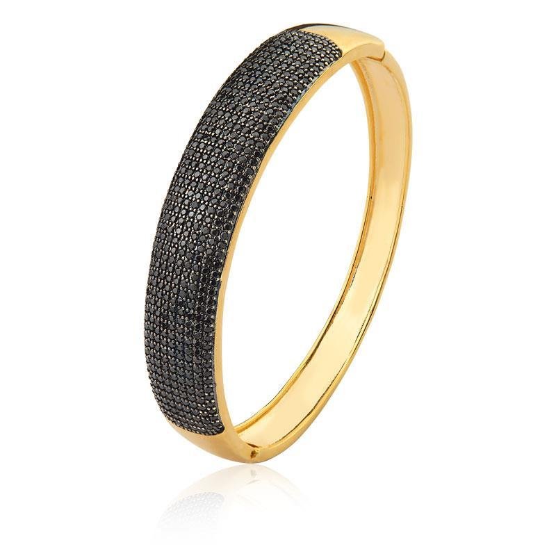 BRACELETE CRAVEJADO COM ZIRCONIA FOLHEADO A OURO
