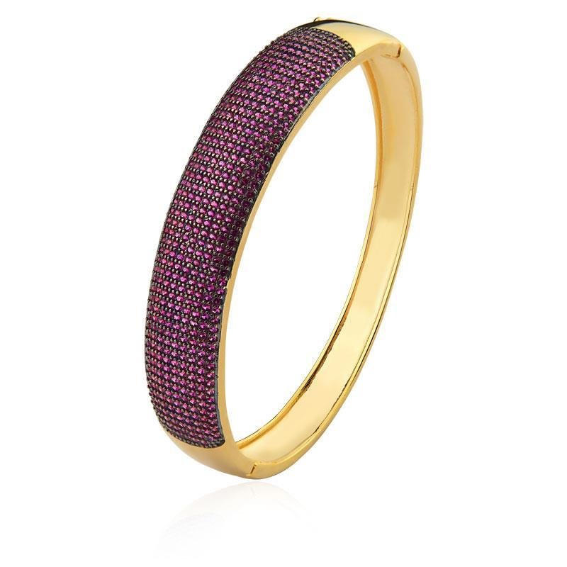 BRACELETE CRAVEJADO COM ZIRCONIA FOLHEADO A OURO