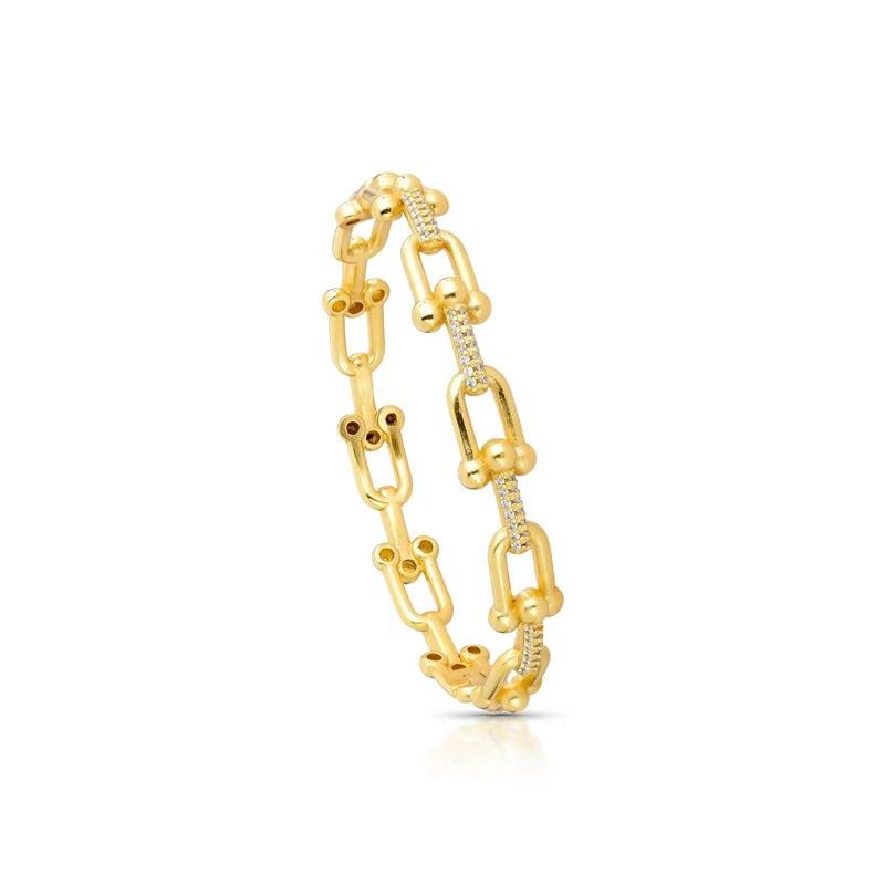BRACELETE ELOS CRAVEJADOS BANHADO OURO - CRISTAL