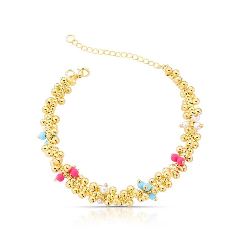 BRACELETE BOLINHAS BANHADO OURO - COLORIDO