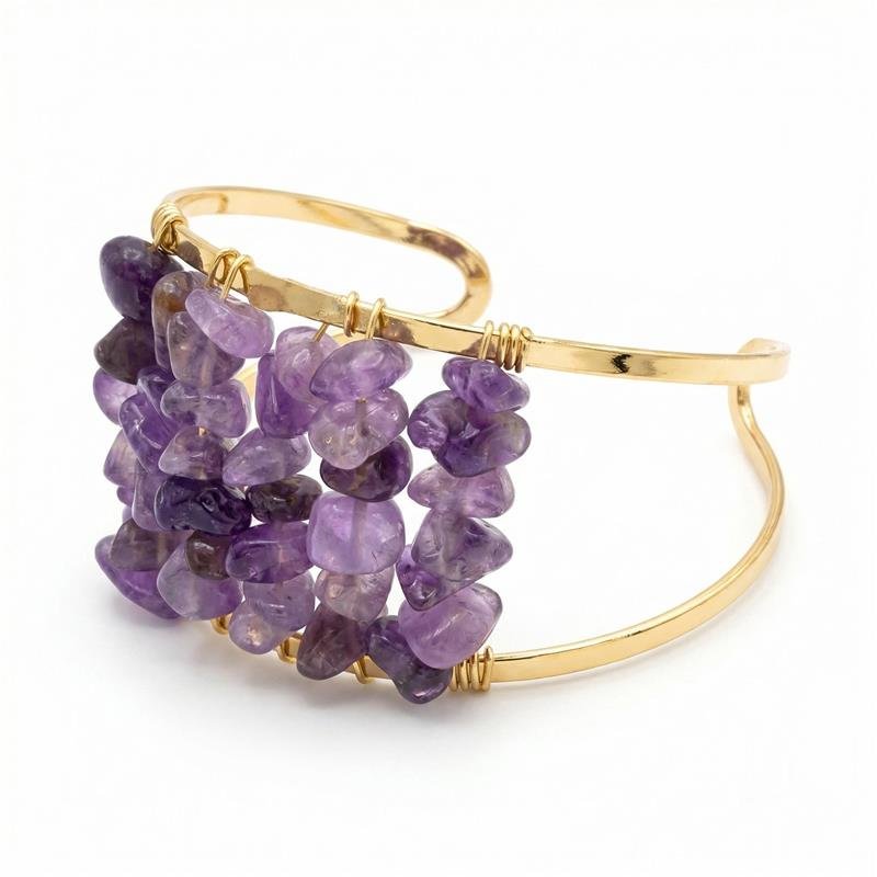 BRACELETE PEDRAS BANHADO OURO - AMETISTA