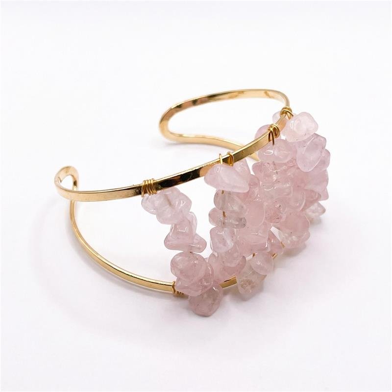 BRACELETE PEDRAS BANHADO OURO - QUARTZO ROSA