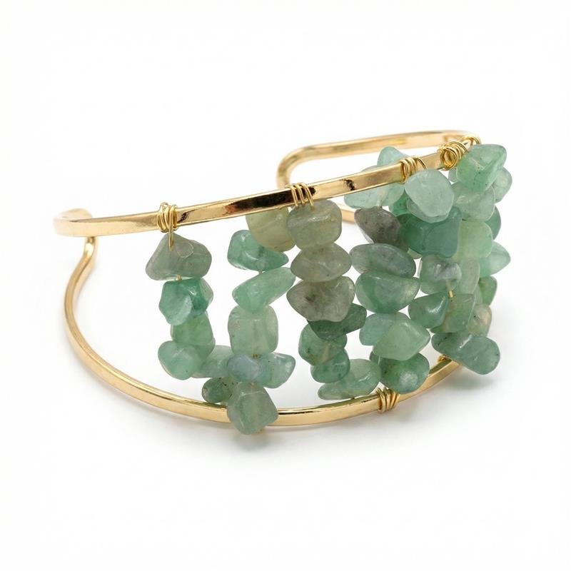 BRACELETE PEDRAS BANHADO OURO - QUARTZO VERDE