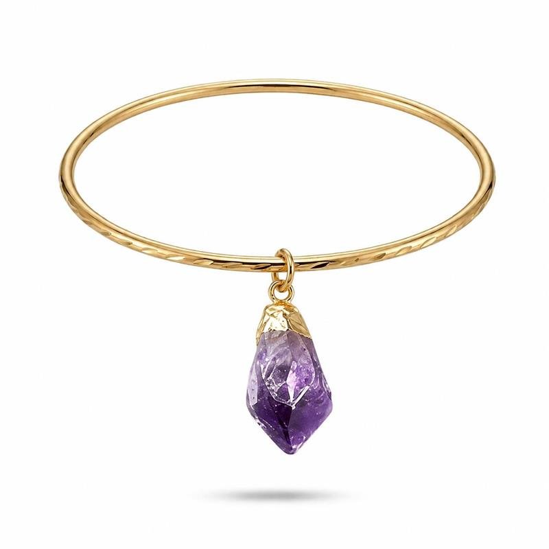 BRACELETE PEDRA BANHADO OURO - AMETISTA