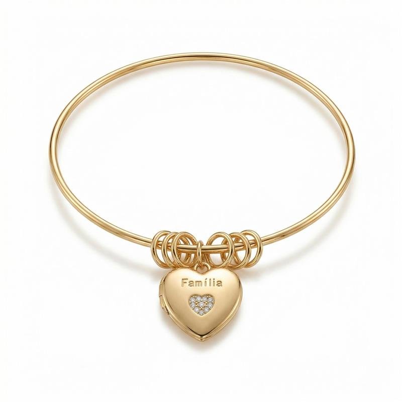 BRACELETE RELICÁRIO FAMÍLIA BANHADO OURO - CRISTAL