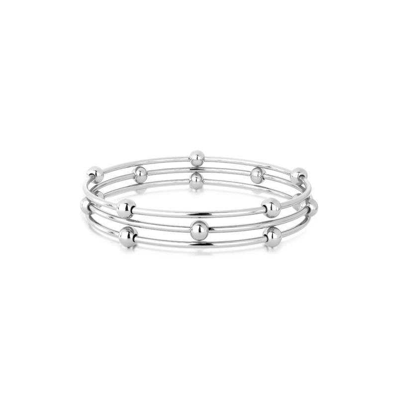 BRACELETE ESFERAS TRIO AÇO INOX BANHADO RODIO - .