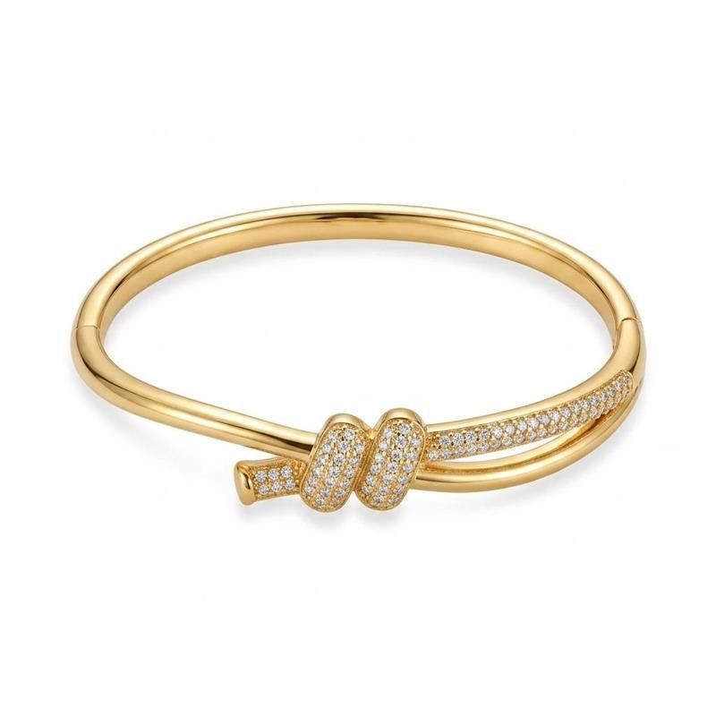 BRACELETE NÓ CRAVEJADO BANHADO OURO - CRISTAL