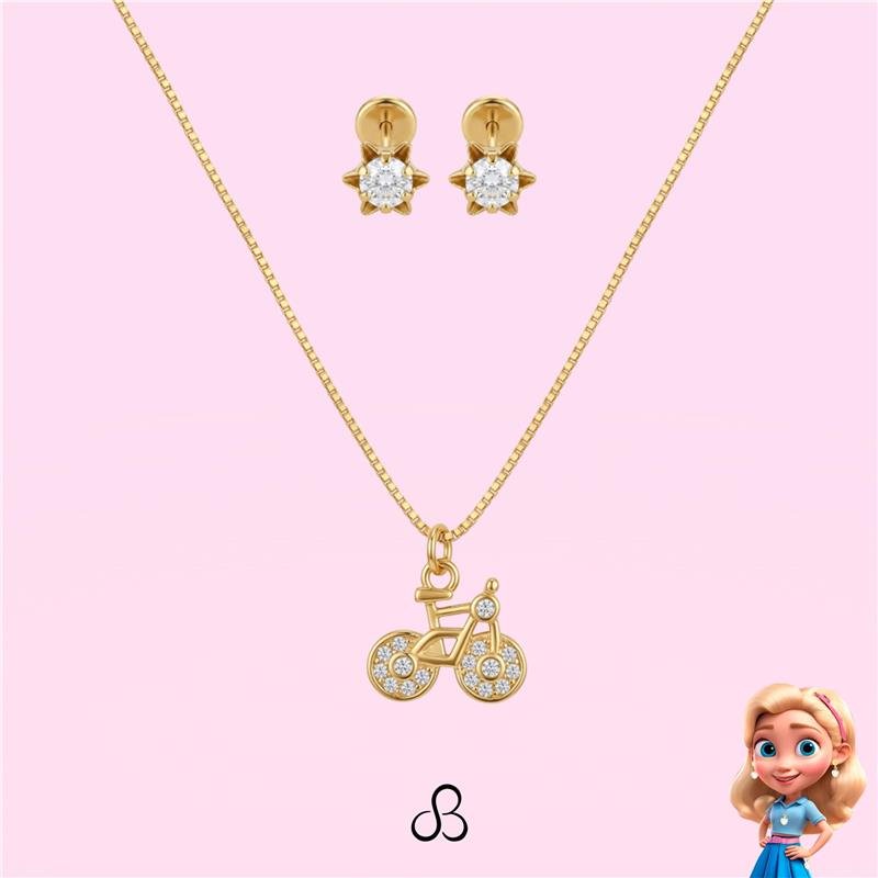 CONJUNTO BIKE INFANTIL BANHADO OURO - CRISTAL
