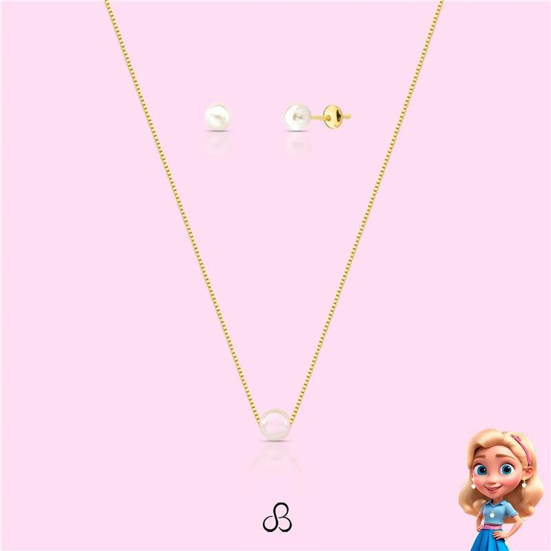CONJUNTO INFANTIL PÉROLA BANHADO OURO - .
