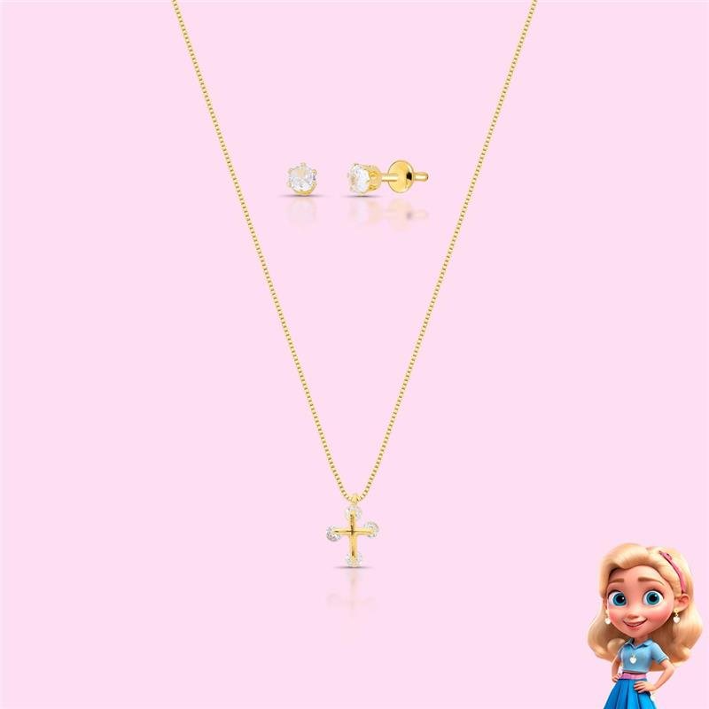 CONJUNTO INFANTIL CRUZ BANHADO OURO - CRISTAL