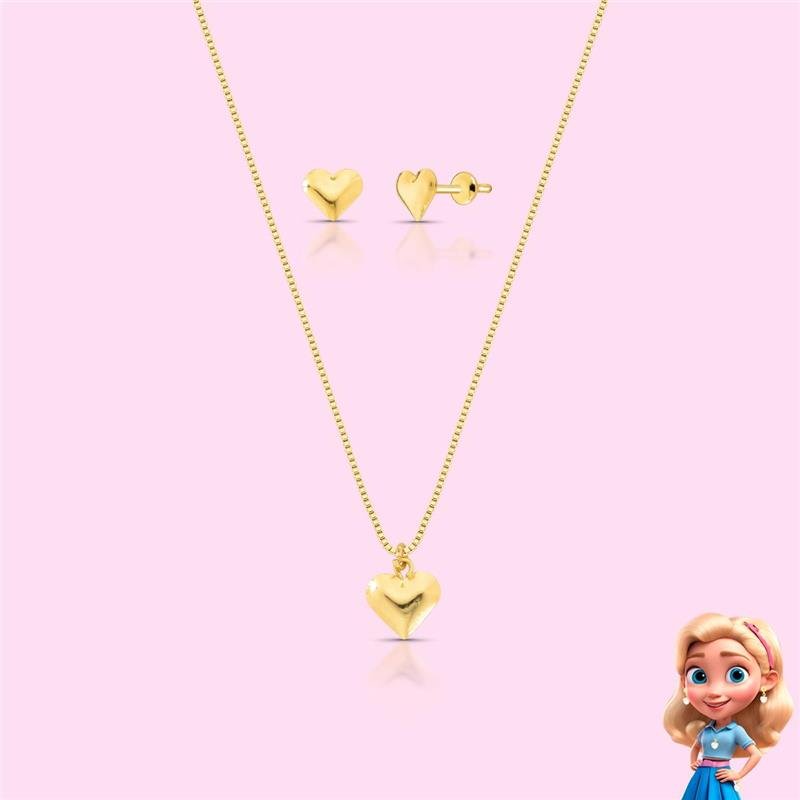CONJUNTO INFANTIL CORAÇÃO BANHADO OURO - .